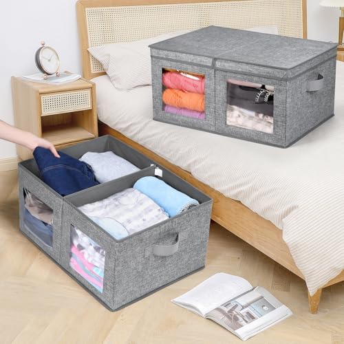 Univivi Large Fabric Storage Bins with Lids for Clothes 2 Pack, Grey - Image 4