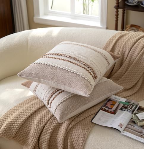 Cethom Boho Throw Pillow Covers 20x20 Inch Set of 2, Brown Textured Decorative Couch Pillow Cases for Farmhouse Home Decor, Accent Cushion Cover for Sofa, Bed, Living Room, Bedroom - Image 3