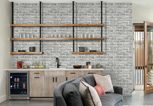 Guvana Grey Brick Wallpaper Peel and Stick Wallpaper 3D Brick Contact Paper Self Adhesive Wallpaper for Bedroom Modern Removable Wall Paper Vinyl Film Decor Backsplash Walls 17.3"×118" - Image 6