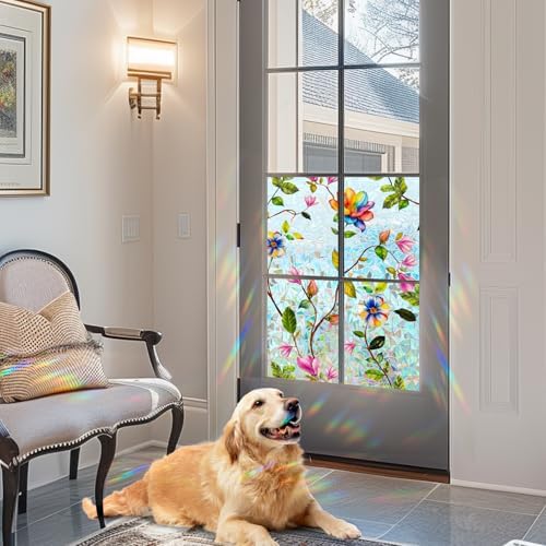 DKTIE Watercolor Garden Floral Stained Glass Window Film 17.7in X 78.7in - Image 4