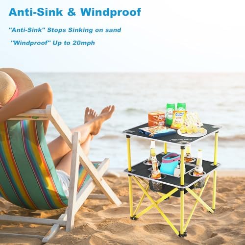 Folding Camping Table with 4 Cup Holders, Lightweight Portable Beach Outdoor Picnic Table, Square Camp Table with Built-in Food Basket Travel Bag for BBQ, Camping, Tailgate - Image 4