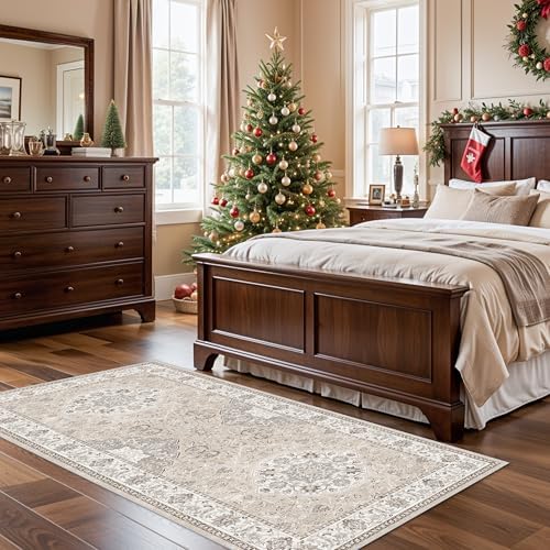 Hallway Washable Runner Rug - 3x6 Kitchen Rugs Entryway Rug Runner Vintage Soft Floor Mat Non Slip Indoor Farmhouse Carpet for Bathroom Living Room Bedroom (3 X 6, Beige) - Image 2