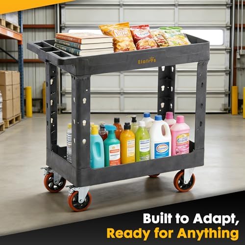 ELAFROS 2-Tier Heavy Duty Utility Rolling Cart, 34 x 17 in, 5" Wheels, Gray - Image 5