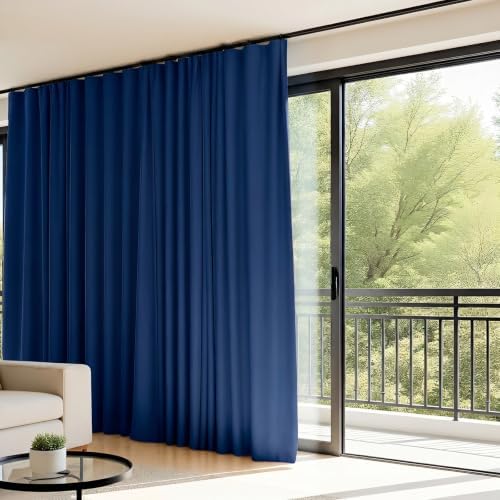Room Divider Curtains Flexible Ceiling Tracks set Curtain track Ceiling Mount Blackout Curtain for Living Room Bedroom Ceiling Curtain Rod Privacy Dividers Panels W180xH96 Navy Blue Drape&Black rail - Image 2