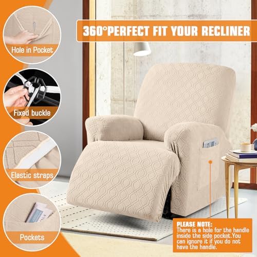 VANSOFY Stretch Recliner Chair Cover, Slipcover, Cream, 1 Seater - Image 6