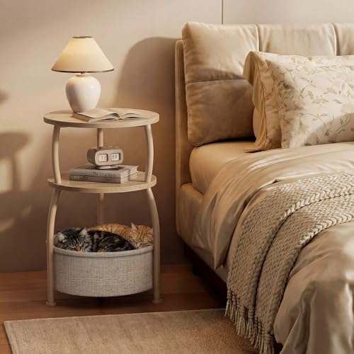 Round Side Table with Storage Basket, End Table Living Room - Image 4