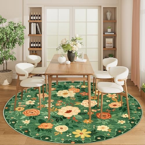 DUKINO 6ft Round Rug, Washable Circle Rug for Bedroom Non Slip, Dark Green - Image 6