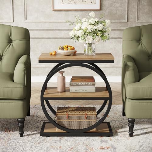 Tribesigns Side End Table with 3 Storage Shelves, Industrial Sofa Table with Round Metal Frame for Living Room, Engineered Wood Nightstand for Bedroom, Oak - Image 5
