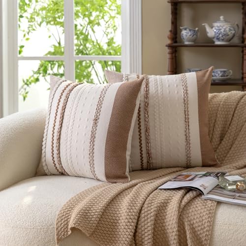 Cethom Boho Throw Pillow Covers 18x18 Inch Set of 2, Brown Textured Decorative Couch Pillow Cases for Farmhouse Home Decor, Accent Cushion Cover for Sofa, Bed, Living Room, Bedroom - Image 3