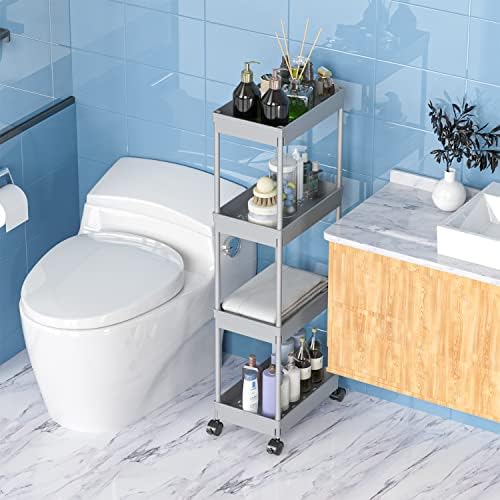 Sooyee 4 Tier Wide Storage Cart, Rolling Utility Cart Grey - Image 5