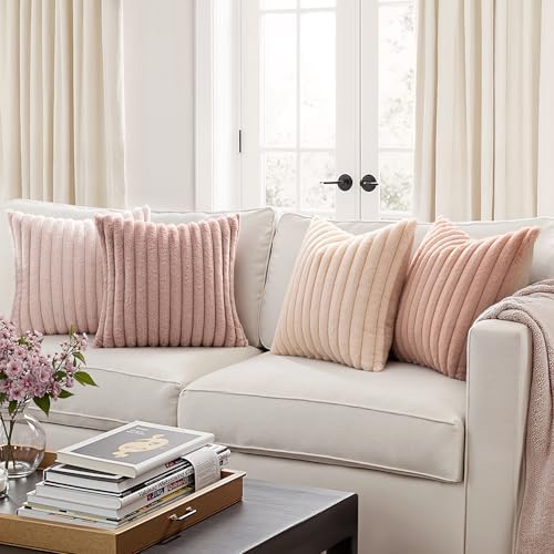 MIULEE Faux Fur Plush Euro Decorative Throw Pillow Covers 24x24, Pink - Image 2