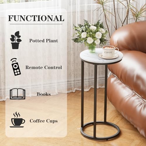 C Shaped end Table,Wood Round Side Table for Couch,Small Sofa Table with Metal Frame for Bedroom,Living Room,Bedside,Black Color(11.81" D x 11.81" W x 23.62" H) - Image 5