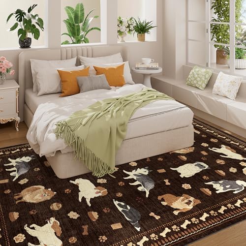 DUKINO 6x9 Washable Dog Area Rug for Living Room Non Slip, Brown - Image 5