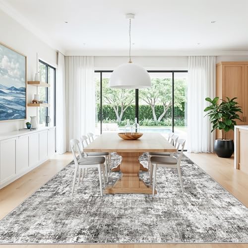 12x12ft Square Living Room Rug – Non-Slip Washable Extra Large Floor Carpet for Bedroom, Dining Room, Playroom Room – Modern Abstract Neutral Thin Low-Pile Big Indoor Rug (Grey) - Image 3