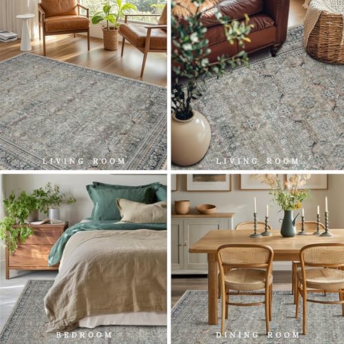 Green Retro 8x10 Washable Area Rugs for Living Room,Bedroom,Dining Room - Image 5