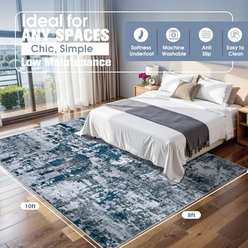 8x10 Area Rugs for Living Room Washable Bedroom Dining Room Navy Grey - Image 2