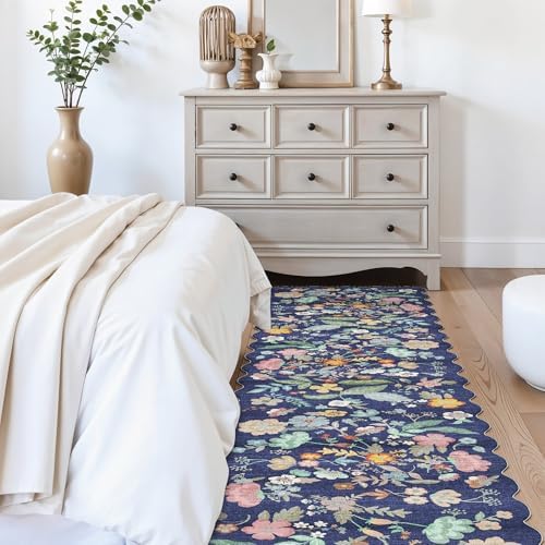 Washable 2'6x12 Hallway Runner Rug: Entryway Non Slip Floral Rug Farmhouse Soft Stain Resistant Carpet for Kitchen Bathroom Bedroom Low Pile Pet Friendly Floor Mat for Living Room(2'6x12/Purple) - Image 5