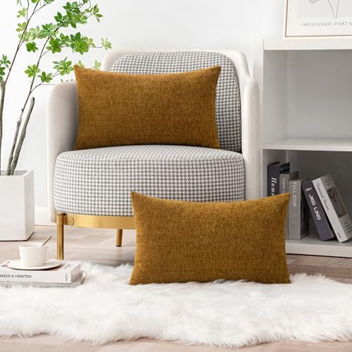 MIULEE Soft Chenille Lumbar Throw Pillow Covers Mustard 12x20 Pack of 2 - Image 5