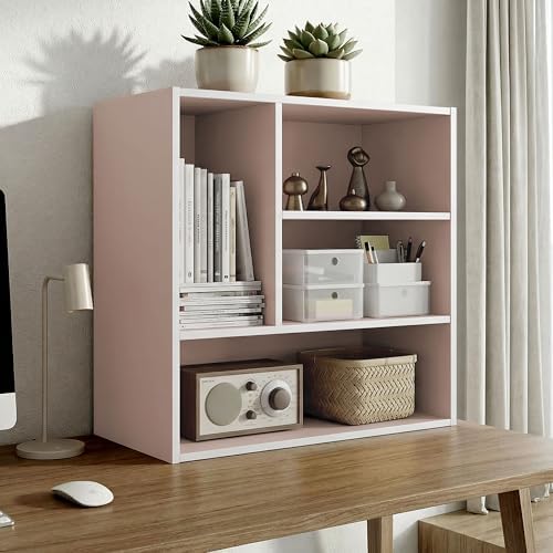 Homes: Inside + Out Apexa 4-Vertical Storage Organizer Shelves, Stackable Wood Bookcase for Organization, Dorm Teen Room Decor & Home Office, Light Pink - Image 2