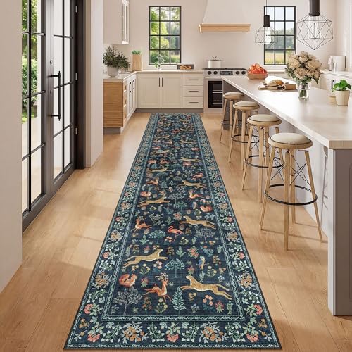 DUKINO 2.6x12 Hallway Runner Rug, Washable Animal Rug Non Slip, Navy Blue - Image 3