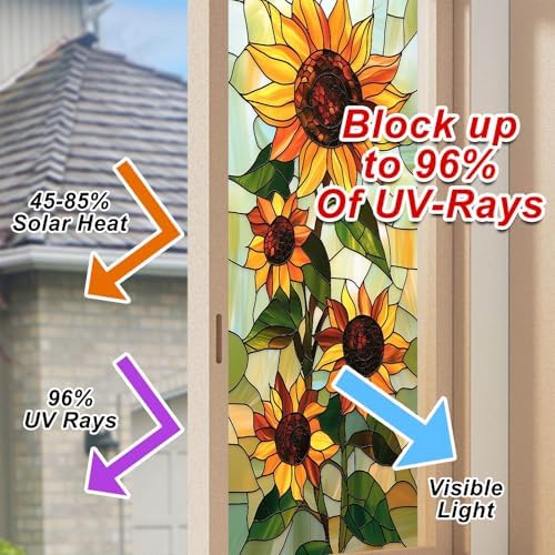 BlissYard Sunflower Floral Stained Glass Window Cling 17.7x39.3 Inch PVC - Image 4
