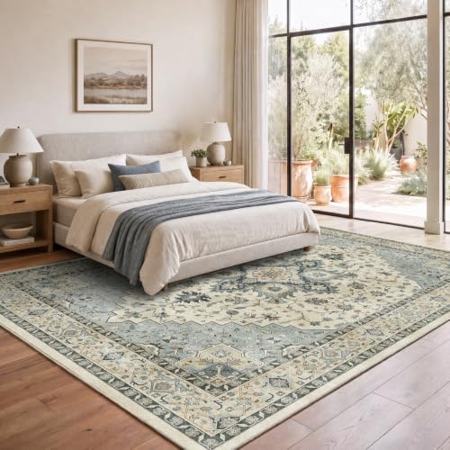 AMADA HOMEFURNISHING 8x10 Washable Area Rug, Low-Profile Large Area Rug with Non-Slip Backing & Durable Edge Binding, Vintage Large Rugs for Living Room, Bedroom, Dinning Room - Image 3