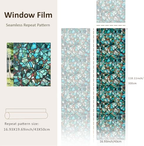 funlife Original Hand-Drawn Privacy Stained Glass Window Film, Single Sided Static Cling Window Cling Suitable for Entryway, Reusable Glass Windows Door Decor, Pine Cobblestones, 16.93"x118" - Image 3