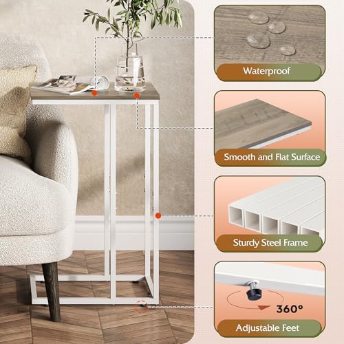 WLIVE Side Table, C Shaped End Table for Couch, Sofa and Bed, Large Desktop C Table for Living Room, Bedroom, Bedside, Creamy Greige - Image 5