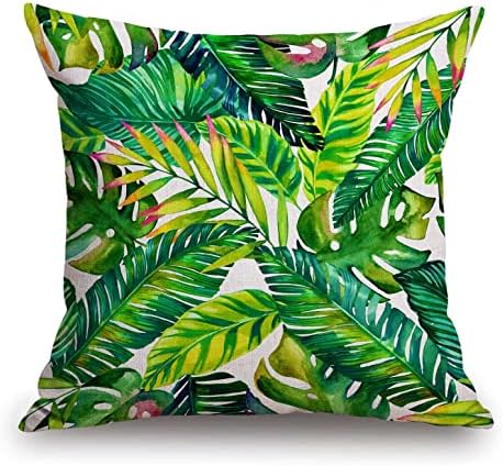 TSSOHU Orange Leaves Outdoor Throw Pillow Cover - Green Tropical Palm, Banana Leaves Decorative Cushion Cases - Farmhouse Style Home Decor for Couch - 18x18 inch by TSSOHU