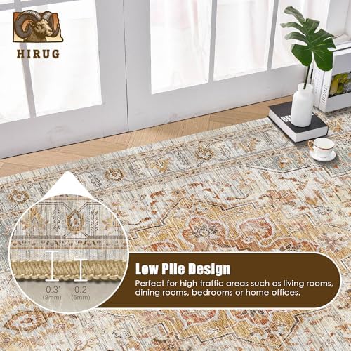 Washable Area Rug 8' x 10' Vintage Traditional Persian Mat - Foldable Distressed Non-Slip Machine Washable Carpet for Living Room Bedroom Kitchen Home Decor - Dove Gray and Coral - Image 5