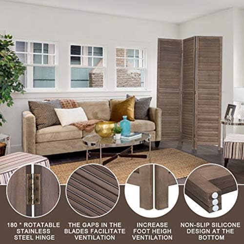 3 Panel Wood Room Divider 4.3 Ft Tall Privacy Wall Divider 67.7" x 16.9" Each Panel Folding Wood Screen for Home Office Bedroom Restaurant （Brown） - Image 3
