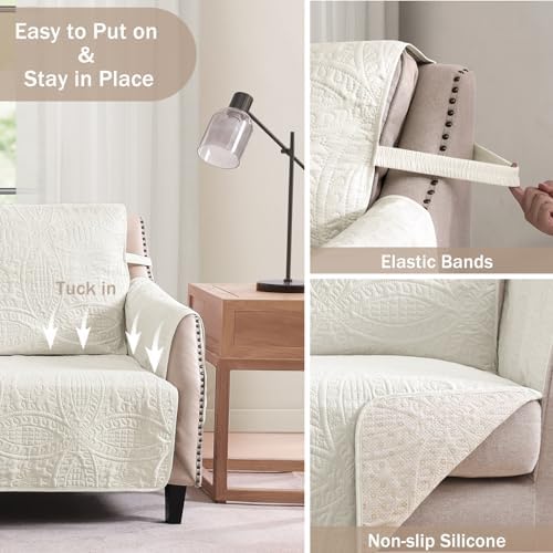 Quilted Recliner Chair Covers, Water-Repellent Slipcovers, Off White Recliner Covers Stay in Place, Pet Friendly ReclinerCover for Dogs, Washable Chair Covers (Recliner 22", Ivory White) - Image 3