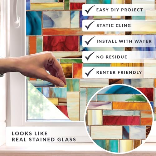 Montage Window Privacy Film by Artscape - Decorative Stained Glass Design, Static Cling, Two-Way Privacy, Reduces Glare, Renter Friendly, Made in USA - 24 x 36 Inch - Image 2