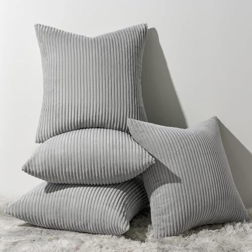 Topfinel Decorative Light Grey Throw Pillow Covers Cushion Cases, Set of 4 Soft Velvet Modern Double-Sided Designs, Mix and Match for Home Decor, Pillow Inserts Not Included (18x18 inch) by Topfinel