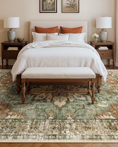 RELEANY Washable Area Rug, Large 10'x14', Brick/Brown/Green - Image 4