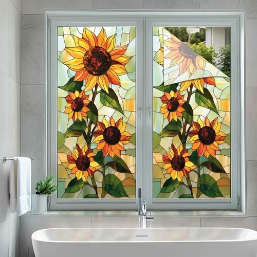 BlissYard Sunflower Floral Stained Glass Window Cling 17.7x39.3 Inch PVC - Image 5