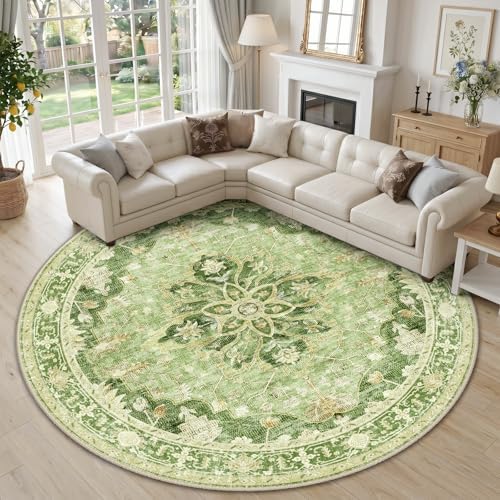 RELEANY Washable Area Rug, Round 10ft, Green/Yellow by RELEANY