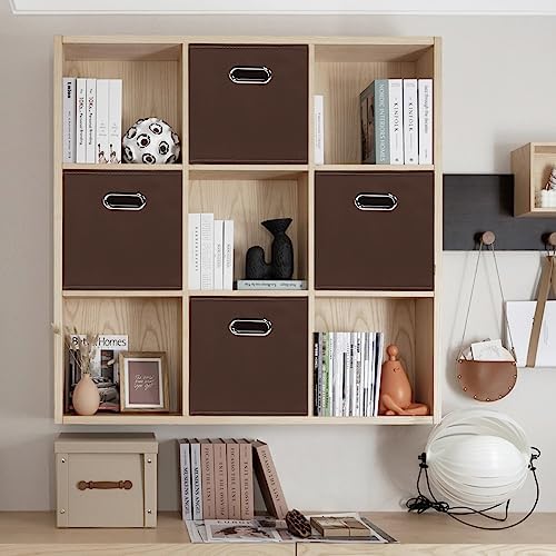 Black Foldable Storage Cubes Bins , Fabric Storage Box Cubes Organizer Baskets with Dual Handles for Home Organizer (Coffee) - Image 5