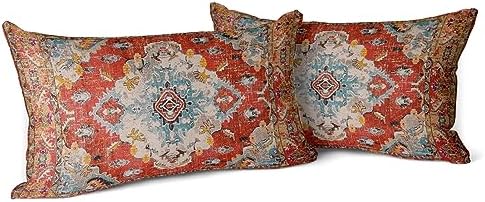 Snycler Boho Throw Pillow Covers 12x20 inch Set of 2 Boho Rug Carpet Double Sided Pattern Cotton Soft Pillow Case Cushion Cover Pillowcase for Couch Sofa Bed Decorative (Orange) by Snycler