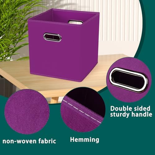 Black Foldable Storage Cubes Bins, Fabric Storage Box Cubes Organizer Baskets with Dual Handles for Home Organizer,Set of 6,(Purple) - Image 7