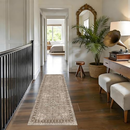 Washable 2x6 Runner Rug, Non Slip Kitchen Hallway Vintage Brown - Image 4