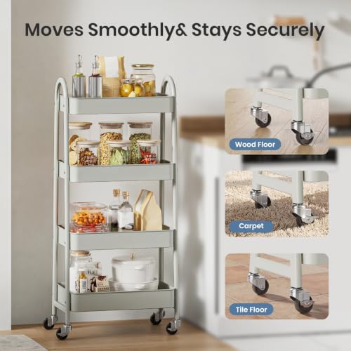 DUMOS 4 Tiers Rolling Utility Cart, Storage Organizer, Shelving Unit - Image 5