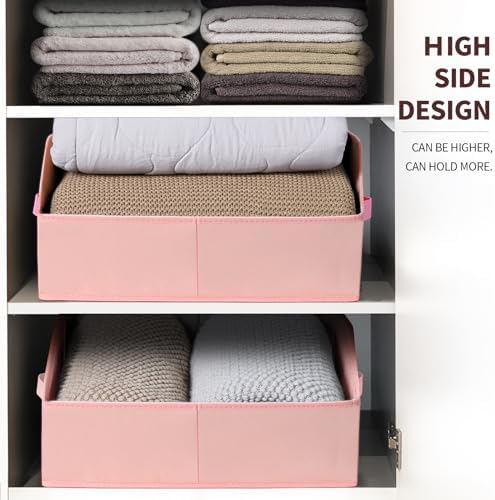 Homsorout Closet Baskets for Shelves Trapezoid - Decorative Storage Baskets with Handle, Closet Bins for Organization, Shelf Storage Bins for Clothes, Books, Home, Office, 6 Pack, Pink - Image 4