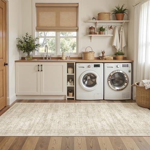 Soalmost Washable Kitchen Runner Rug 3x8 Hallway Entry Rugs Non-Slip, Beige - Image 4