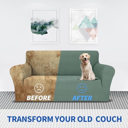 MAXIJIN Couch Covers for 3 Cushion Couch Sofa (71"-91"), 1-Piece Stretch Sofa Cover Slipcover Furniture Protector with Elastic Bottom for Kids,Dogs (Large, Diamond Pattern Pea Green) - Image 5