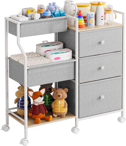 Modanais Baby Diaper Caddy Organizer Rolling Cart with Drawers, Light Gray by HomeOrganizersandStorage