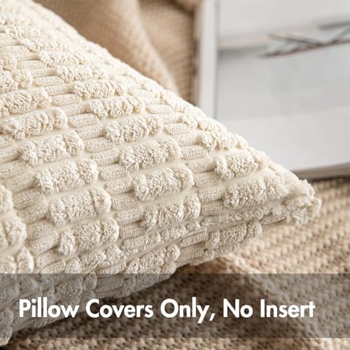 MIULEE Lumbar Corduroy Decorative Throw Pillow Covers 12x20 Cream White - Image 5