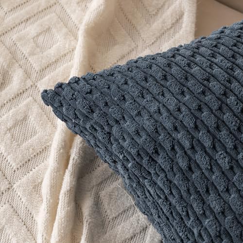 Set of 4 Grey Blue Decorative Throw Pillow Covers 18x18 Inch Corduroy Pillow Covers for Bed Couch Sofa Living Room Soft Square Cushion Cases - Image 3