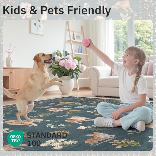 Soalmost Dog 8x10 Area Rugs for Living Room, Washable Soft Rug Navy Blue - Image 5