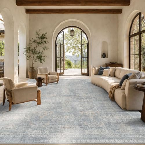 Rugxara 9x12 Area Rugs for Living Room Large Washable Rug, Blue/Beige - Image 2